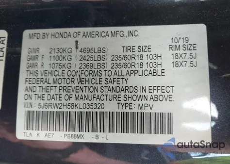 2019 Honda Cr-V Ex from USA, damaged, VIN 5J6RW2H58KL035320